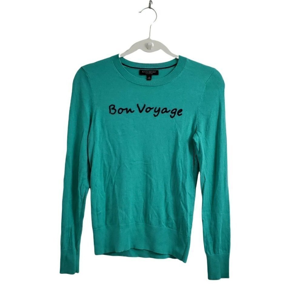 Banana Republic Sweater‎ XS Womens Green Bon Voyage Silk Cotton Crew Neck